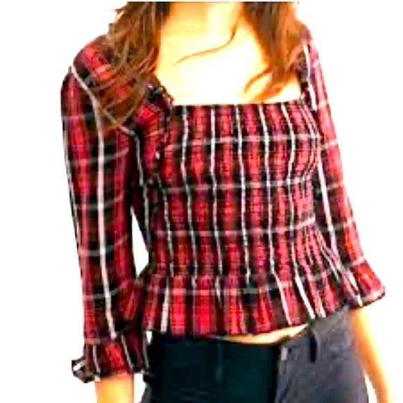 Free People Nicole Smocked Plaid Top - Picture 2 of 9